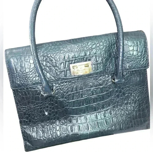 Elegant KATE SPADE Blue Crocodile-Embossed Leather Handbag - Picture 3 of 7
